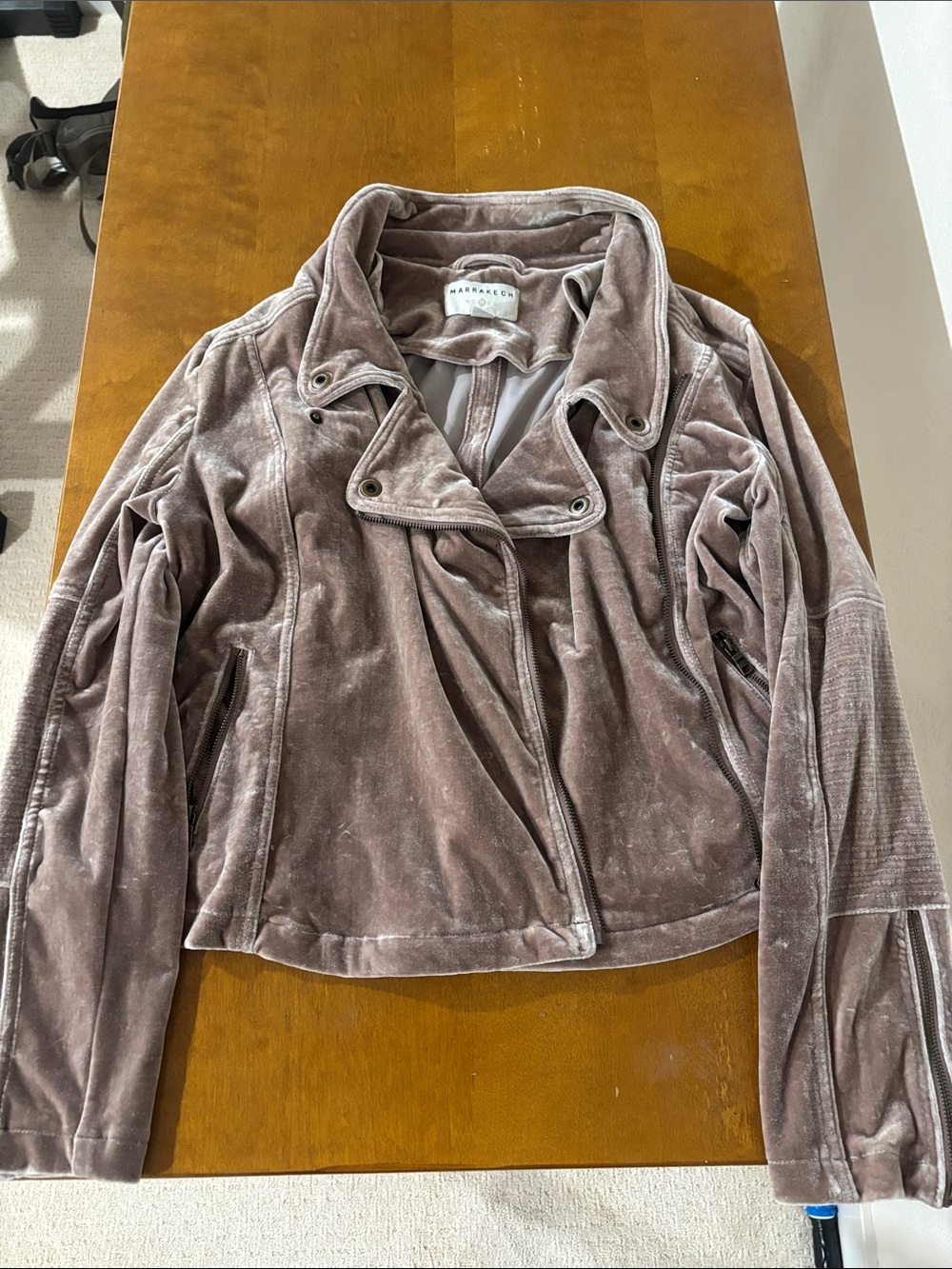 Marrakech Taupe Velvet Moto Jacket - Women